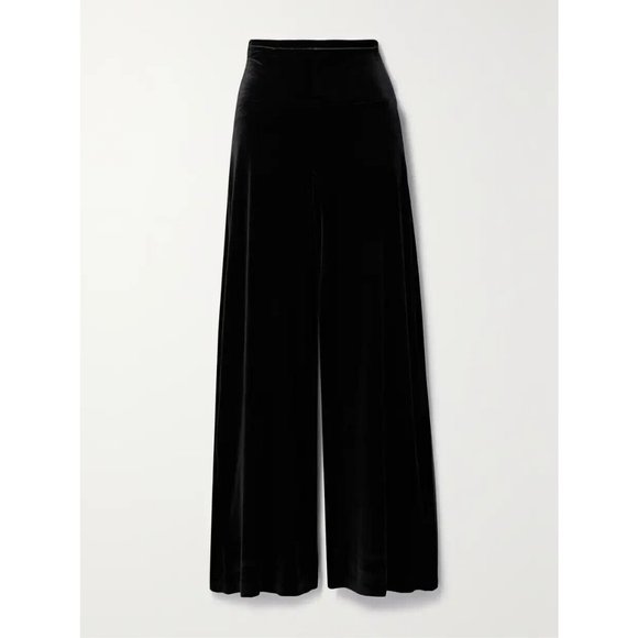 Norma Kamali Elephant Wide-Leg Flare Pull-On Velvet Pants Casual Y2K Black  sz S - Picture 2 of 9